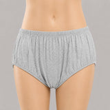 Front view of HAXOR Women's Adaptive Post Surgery Velcro Underwear in  Grey with side opening design