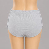 Back view of HAXOR Women's Adaptive Velcro Underwear in  Grey with comfortable full coverage fit