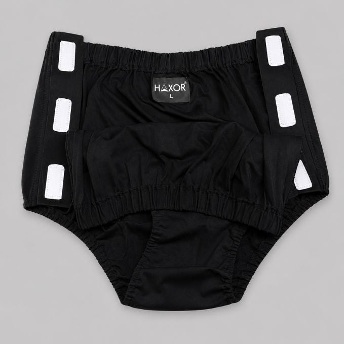 HAXOR Men's Black Post Surgery Adaptive Velcro Underwear with Side Opening | 100% Cotton Recovery Underwear