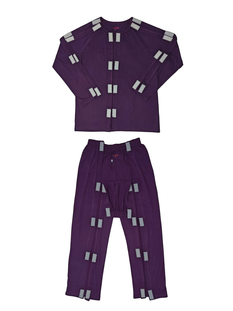 HAXOR Post Surgery Recovery Velcro Open Tearaway Full Sleeve Purple Premium Cotton T-Shirt and Trouser Set for Quick Access for Post-Op Care