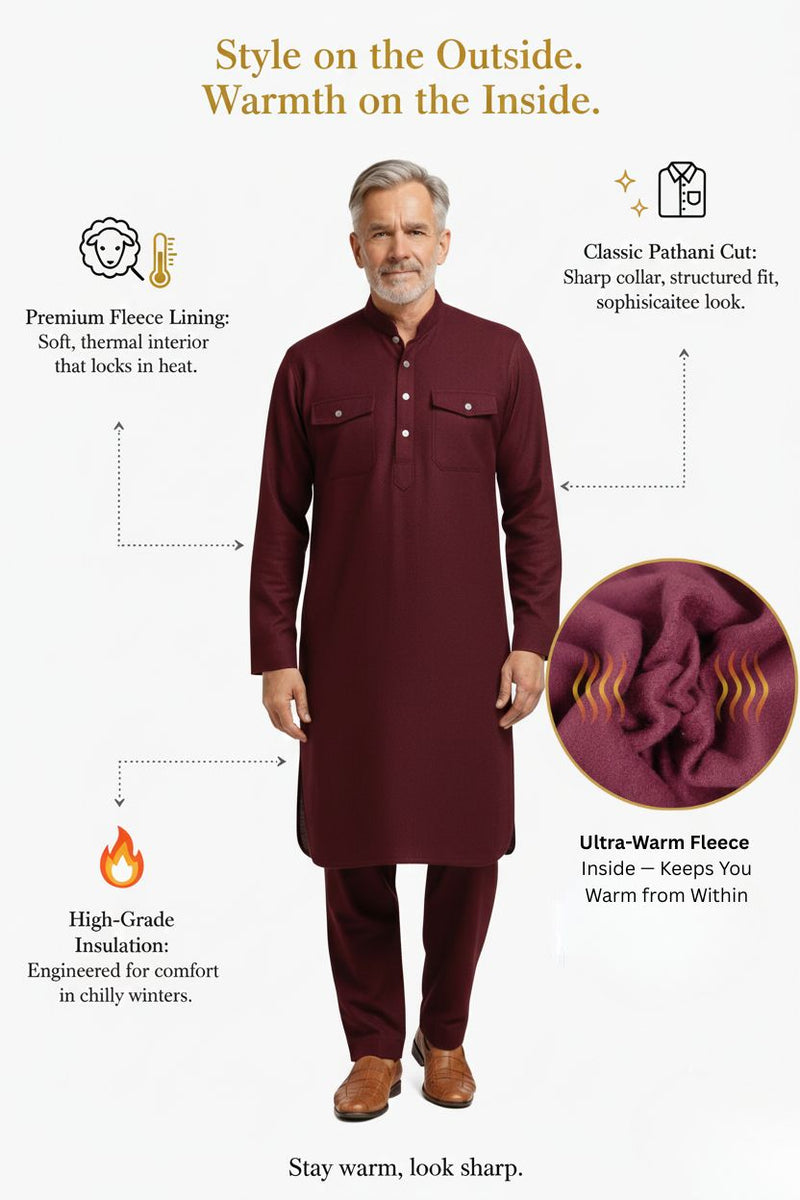 Premium Thermal Pathani Kurta & Pajama Set With Soft Fleece Lining