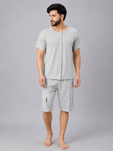 HAXOR Men's Post Surgery Recovery Velcro T-Shirt and Shorts Set Front View in Grey Premium Cotton