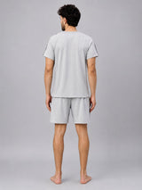 HAXOR Men's Post Surgery Recovery Velcro T-Shirt and Shorts Set Back View in Grey