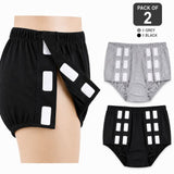 HAXOR Women's Post Surgery Adaptive Velcro Underwear Pack of 2 with Black and Grey Side Opening Cotton Underwear