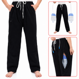 HAXOR Black Catheter Leg Bag Pants Showing Hidden Dual Zip Pocket Design for 2000ml Urine Drainage Bags