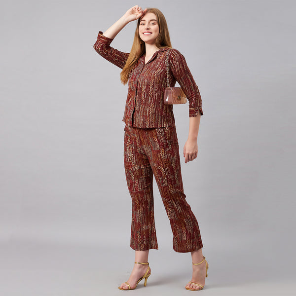Women Maroon Co-Ord Set by Chrome & Coral