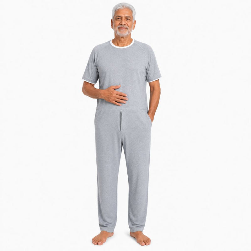 HAXOR Men's Dementia & Alzheimer's Jumpsuit in Grey with Front Urination Zip