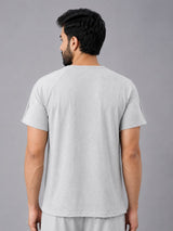Back view of a men's light grey recovery T-shirt with a comfortable relaxed fit.