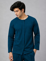 Front view of HAXOR men's adaptive recovery full sleeve Velcro T-shirt in dark blue