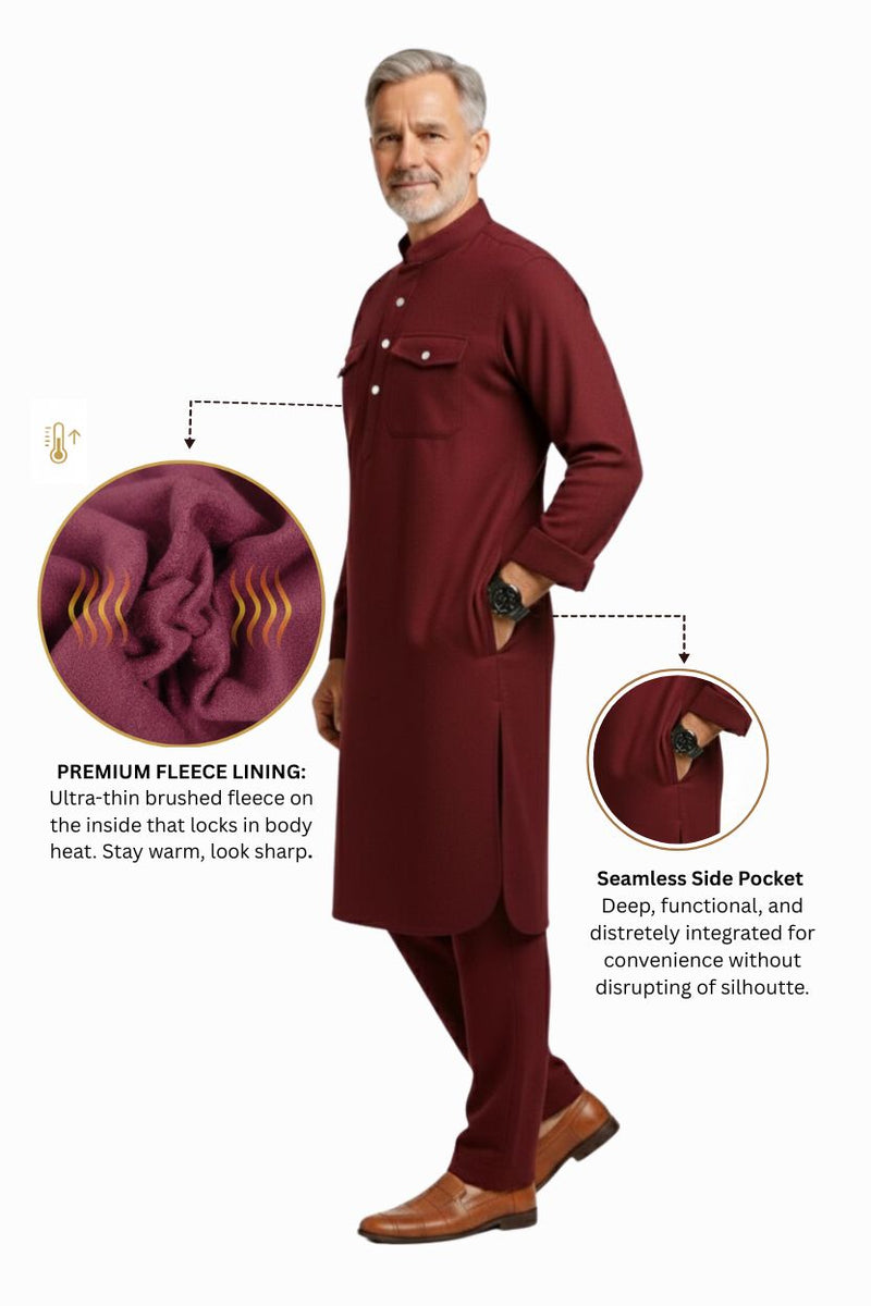 Premium Thermal Pathani Kurta & Pajama Set With Soft Fleece Lining