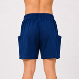 HAXOR Men's Blue Catheter Drainage Bag Shorts Back View with Two Large Side Pockets