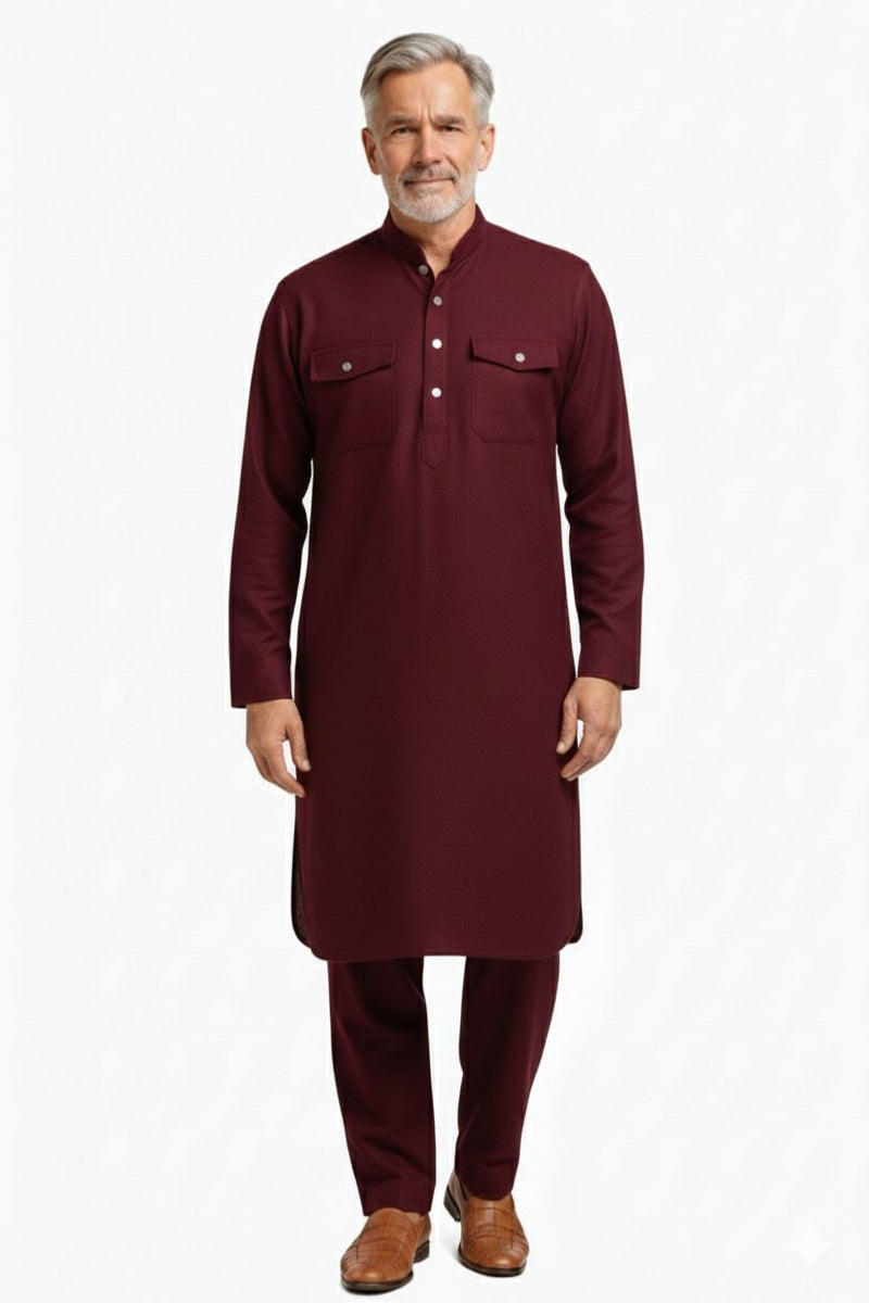 Premium Thermal Pathani Kurta & Pajama Set With Soft Fleece Lining