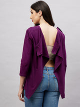 Open Back Length Sleeve Plain Adaptive Top for Women