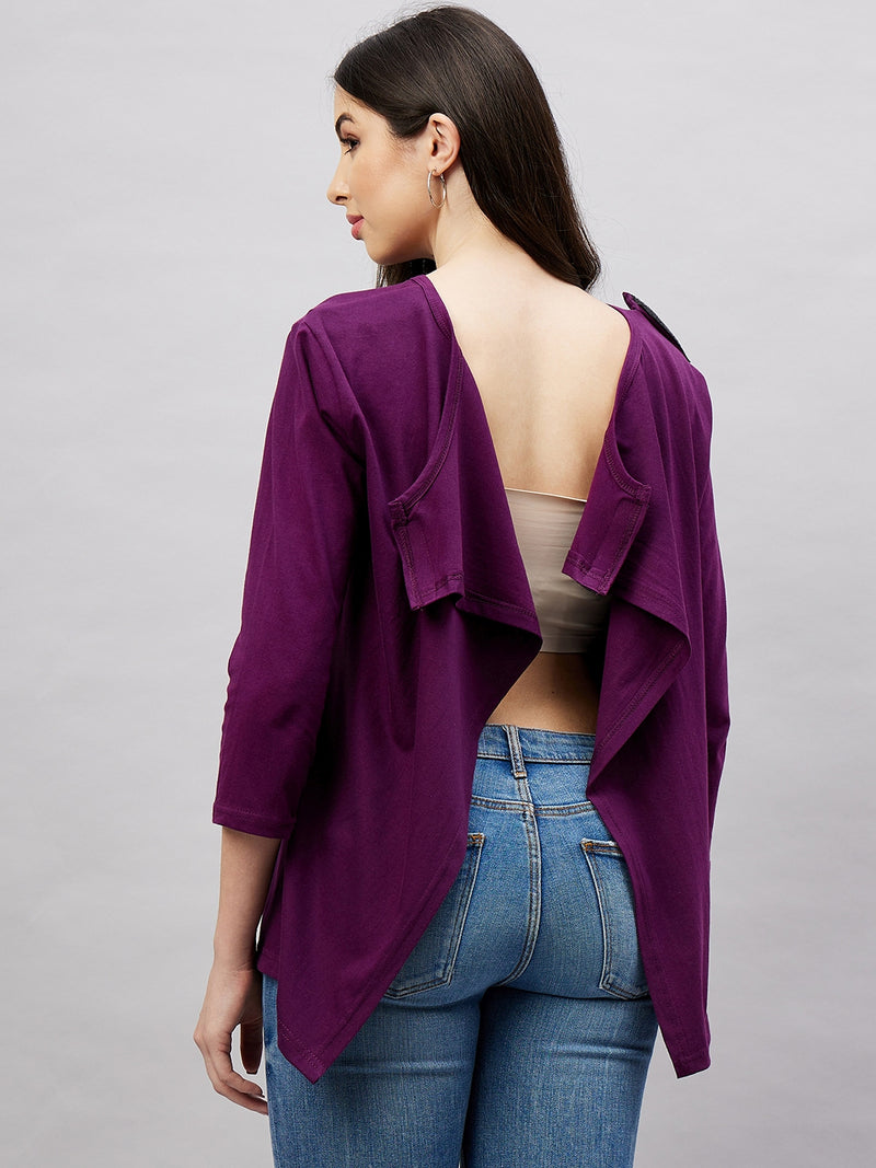 Open Back Length Sleeve Plain Adaptive Top for Women