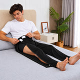 Man wearing HAXOR tear away pants while recovering from leg injury with crutches