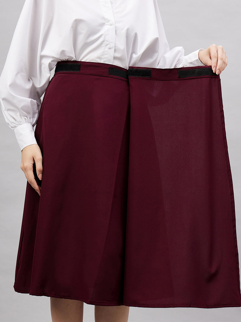 Women Solid Wrap Skirts Wine Color  - Adaptive Arthritis Wrap Around Skirt With Adjustable Closure