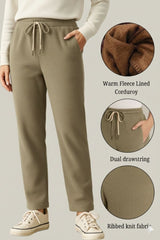 Haxor Women’s Ribbed Fleece-Lined Winter Joggers | Ultra-Soft Stretch | Dual-Drawstring | Premium Warm Pants (Beige)