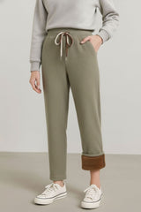 Haxor Women’s Ribbed Fleece-Lined Winter Joggers | Ultra-Soft Stretch | Dual-Drawstring | Premium Warm Pants (Beige)