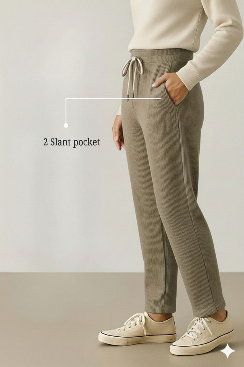 Haxor Women’s Ribbed Fleece-Lined Winter Joggers | Ultra-Soft Stretch | Dual-Drawstring | Premium Warm Pants (Beige)