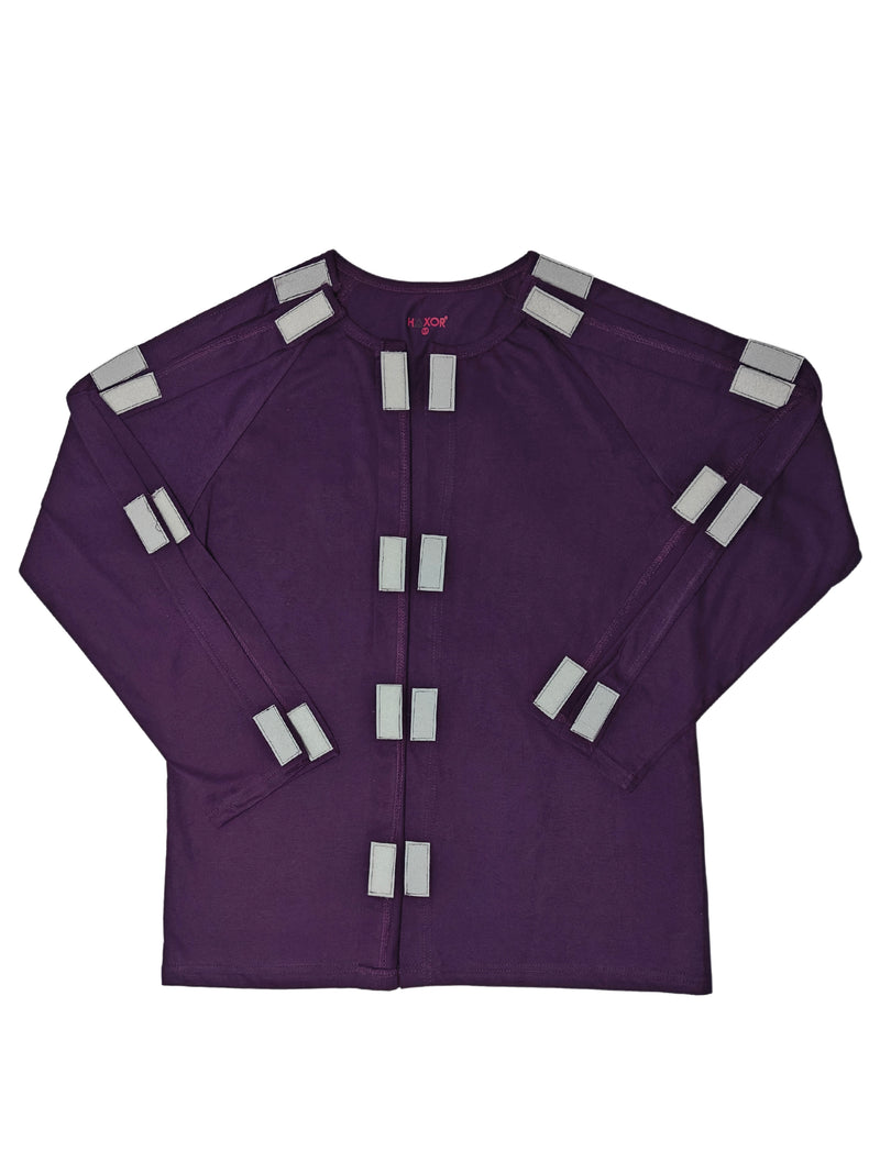 HAXOR Post Surgery Recovery Velcro Open Tearaway Full Sleeve Purple Premium Cotton T-Shirt for Quick Access for Post-Op Care
