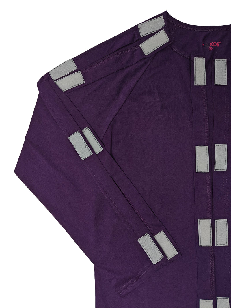 HAXOR Post Surgery Recovery Velcro Open Tearaway Full Sleeve Purple Premium Cotton T-Shirt for Quick Access for Post-Op Care