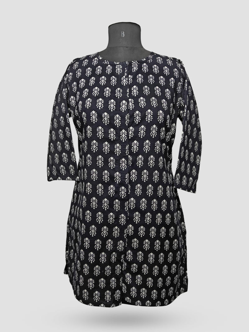 Women's  3/4 Length Sleeve Floral Printed Black Adaptive Kurti