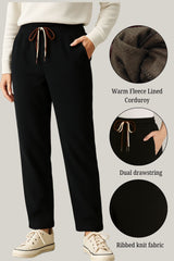Haxor Women’s Ribbed Fleece-Lined Winter Joggers | Ultra-Soft Stretch | Dual-Drawstring | Premium Warm Pants (Black)