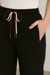 Haxor Women’s Ribbed Fleece-Lined Winter Joggers | Ultra-Soft Stretch | Dual-Drawstring | Premium Warm Pants (Black)