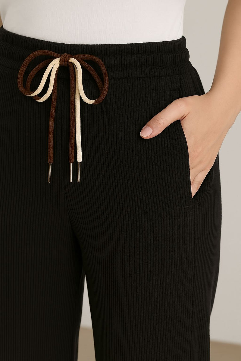 Haxor Women’s Ribbed Fleece-Lined Winter Joggers | Ultra-Soft Stretch | Dual-Drawstring | Premium Warm Pants (Black)