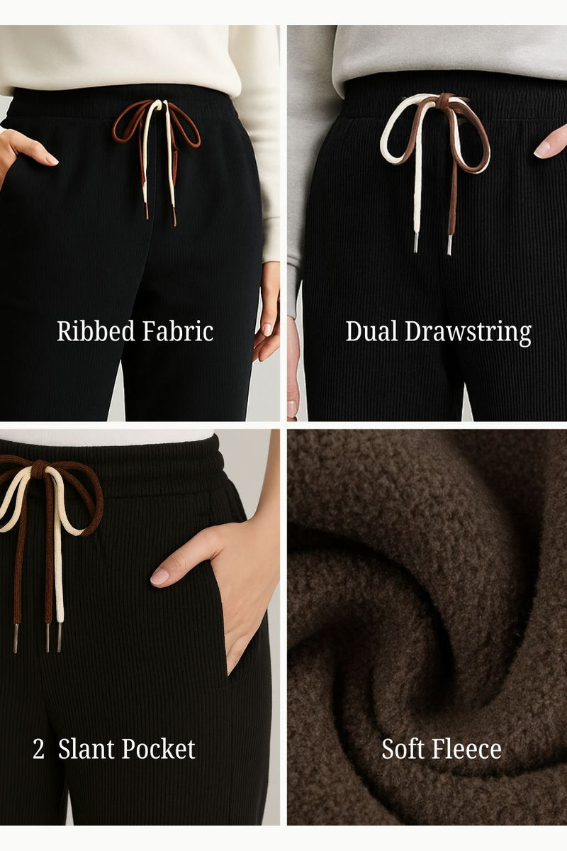 Haxor Women’s Ribbed Fleece-Lined Winter Joggers | Ultra-Soft Stretch | Dual-Drawstring | Premium Warm Pants (Brown)