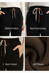 Haxor Women’s Ribbed Fleece-Lined Winter Joggers | Ultra-Soft Stretch | Dual-Drawstring | Premium Warm Pants (Black)