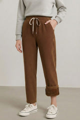 Haxor Women’s Ribbed Fleece-Lined Winter Joggers | Ultra-Soft Stretch | Dual-Drawstring | Premium Warm Pants (Brown)