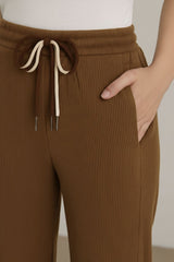 Haxor Women’s Ribbed Fleece-Lined Winter Joggers | Ultra-Soft Stretch | Dual-Drawstring | Premium Warm Pants (Brown)