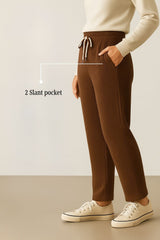 Haxor Women’s Ribbed Fleece-Lined Winter Joggers | Ultra-Soft Stretch | Dual-Drawstring | Premium Warm Pants (Brown)