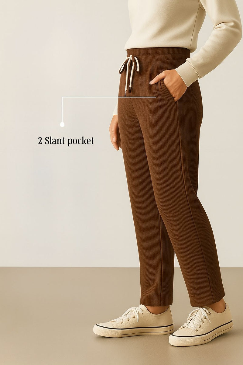 Haxor Women’s Ribbed Fleece-Lined Winter Joggers | Ultra-Soft Stretch | Dual-Drawstring | Premium Warm Pants (Brown)