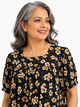 HAXOR Women's Black Floral Cotton Duster Dress Front View