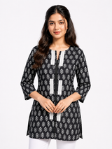 HAXOR Women's 3/4 Length Sleeve Printed Black Front Open Adaptive Kurti