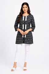 HAXOR Women's 3/4 Length Sleeve Printed Black Front Open Adaptive Kurti