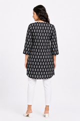 HAXOR Women's 3/4 Length Sleeve Printed Black Front Open Adaptive Kurti