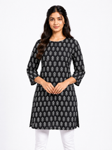 HAXOR Women's 3/4 Length Sleeve Printed Black Front Open Adaptive Kurti