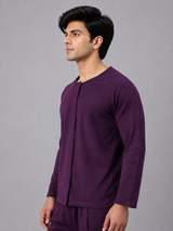 HAXOR Purple Post Surgery Adaptive Fleece T-Shirt worn by a male model, full sleeve design