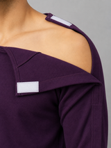 HAXOR Purple Post Surgery Fleece T-Shirt close-up showing sleeve Velcro opening
