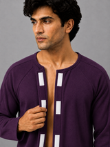HAXOR Purple Post Surgery Adaptive Velcro Fleece T-Shirt front close-up with full-length front opening