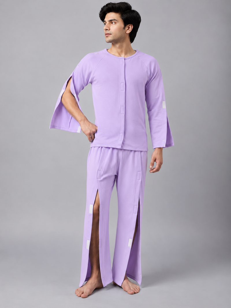 HAXOR Men's Adaptive Velcro Tear Away Recovery Set | Full Sleeve T-Shirt & Tear Away Trousers – Purple