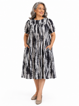 HAXOR Women's Self Dressing Duster House Dress front view with relaxed fit and side pockets