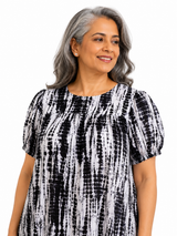 HAXOR Women's Cotton Duster Dress close-up showing square neckline and elastic cuff design