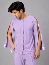 HAXOR Post Surgery Adaptive Velcro Fleece T-Shirt | Full Sleeve – Purple
