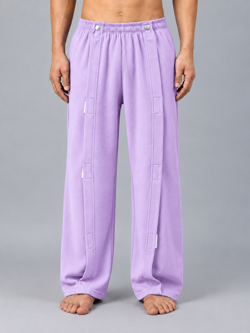 HAXOR Men’s Post-Surgery Adaptive Velcro Tear-Away Fleece Trousers | Front-Opening | Purple