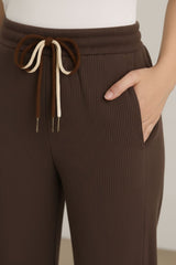 Haxor Women’s Ribbed Fleece-Lined Winter Joggers | Ultra-Soft Stretch | Dual-Drawstring | Premium Warm Pants (Dark Brown)