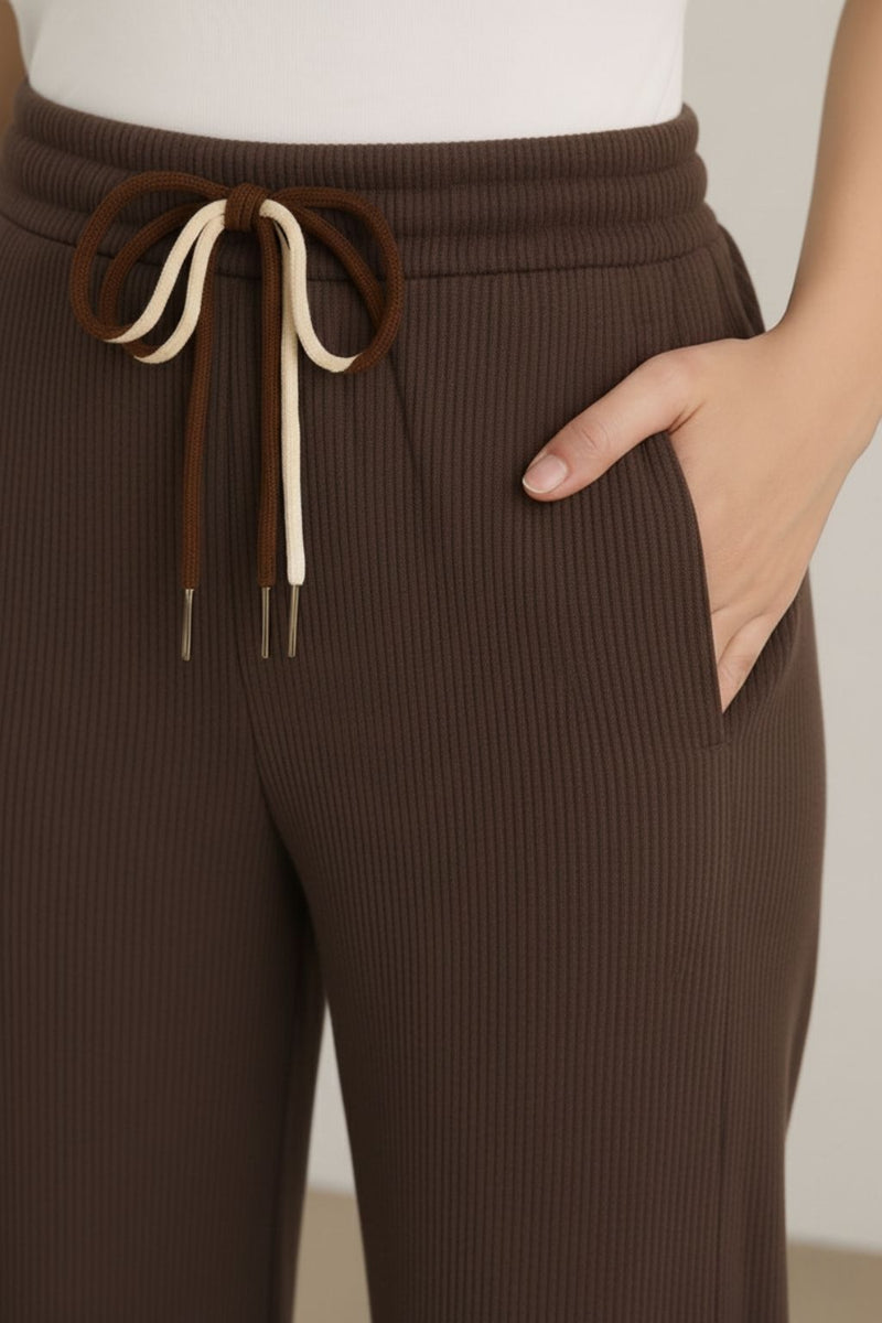 Haxor Women’s Ribbed Fleece-Lined Winter Joggers | Ultra-Soft Stretch | Dual-Drawstring | Premium Warm Pants (Dark Brown)